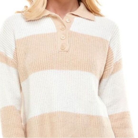 Ultra Flirt Juniors Striped Rugby Sweater,Smoke Grey Stripe,large - Picture 3 of 3